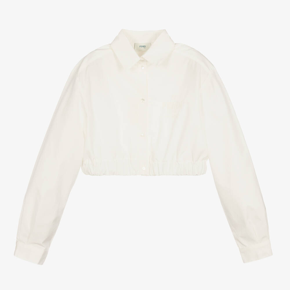 Fendi-Teen Girls Ivory Cropped Logo Shirt | Childrensalon Outlet