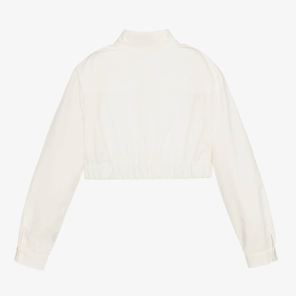 فندي-قميص تينز بناتي قصير قطن بوبلين لون عاجي | Childrensalon Outlet