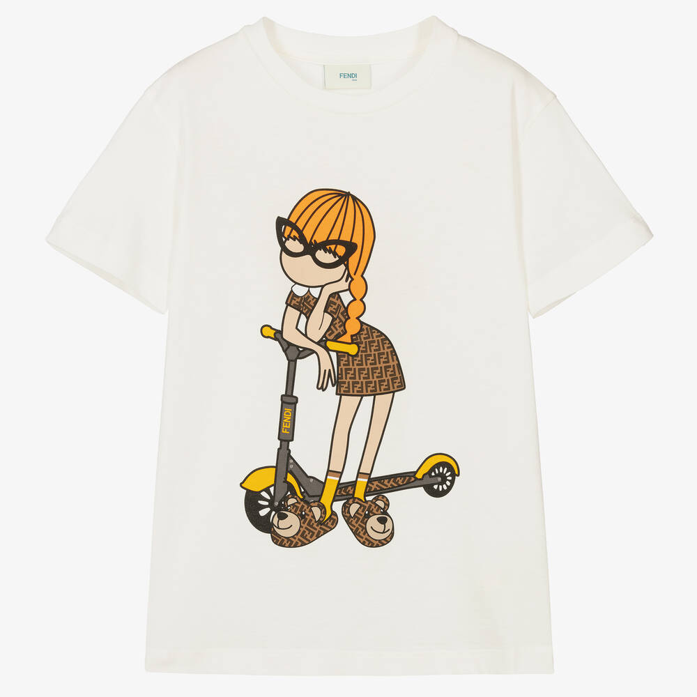 Fendi - Кремовая футболка FF для девочек-подростков | Childrensalon