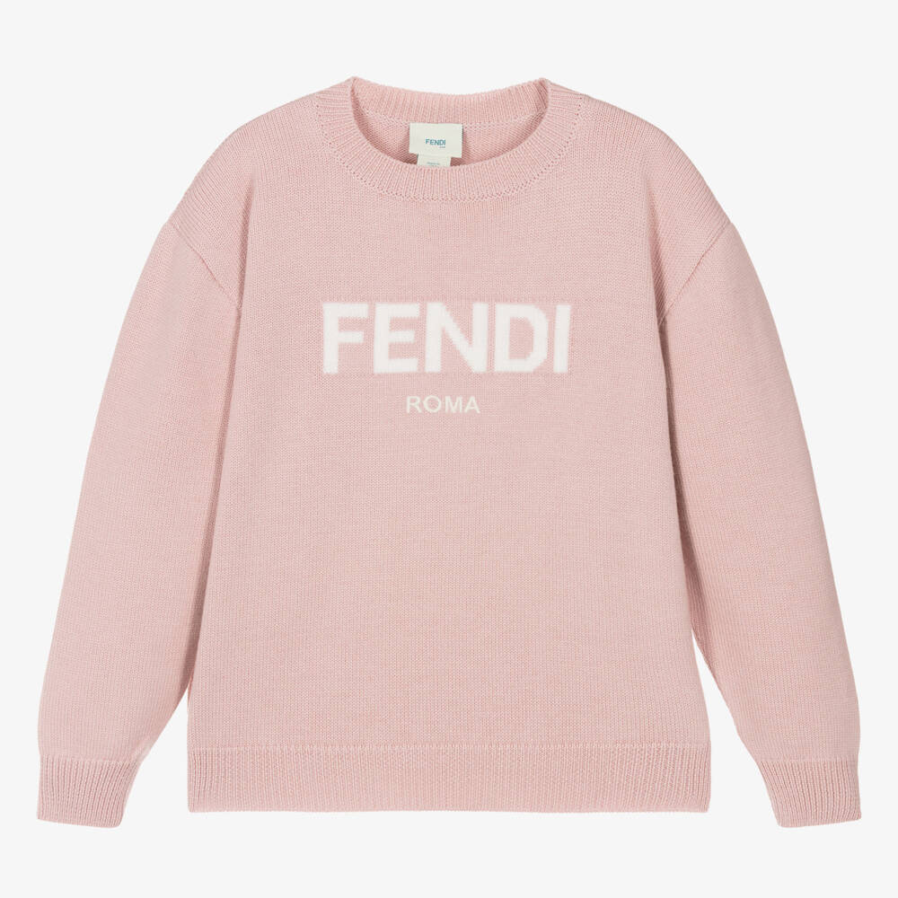 Fendi-Teen Girls Pink Knitted Wool Sweater | Childrensalon Outlet