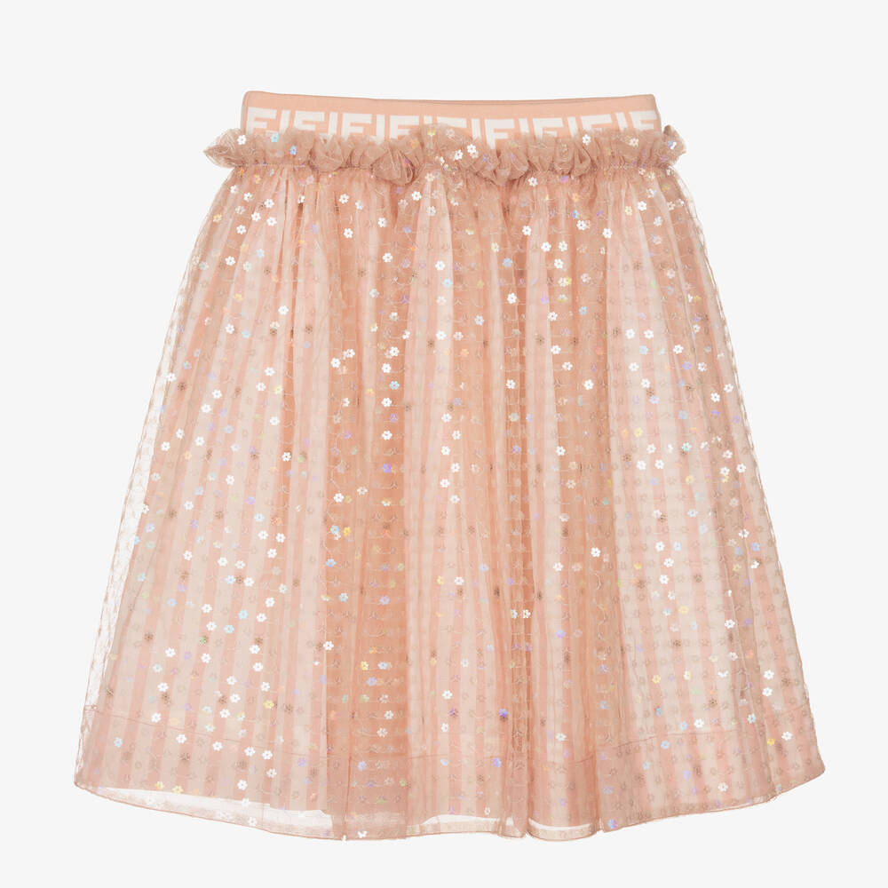 Fendi Teen Girls Pink Sequin Tulle Skirt