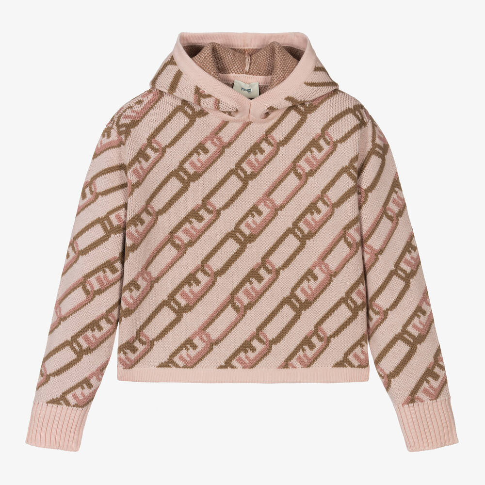 Fendi - Sweat à capuche rose en laine ado | Childrensalon