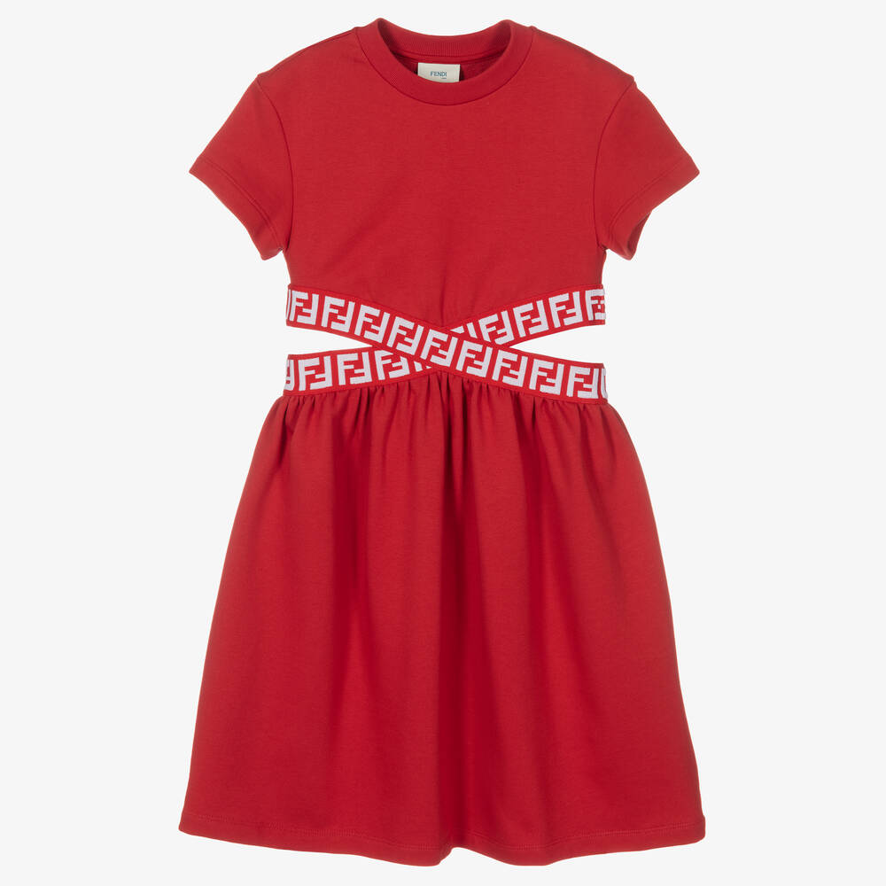 Fendi - Rotes Teen Kleid mit FF-Design (M) | Childrensalon