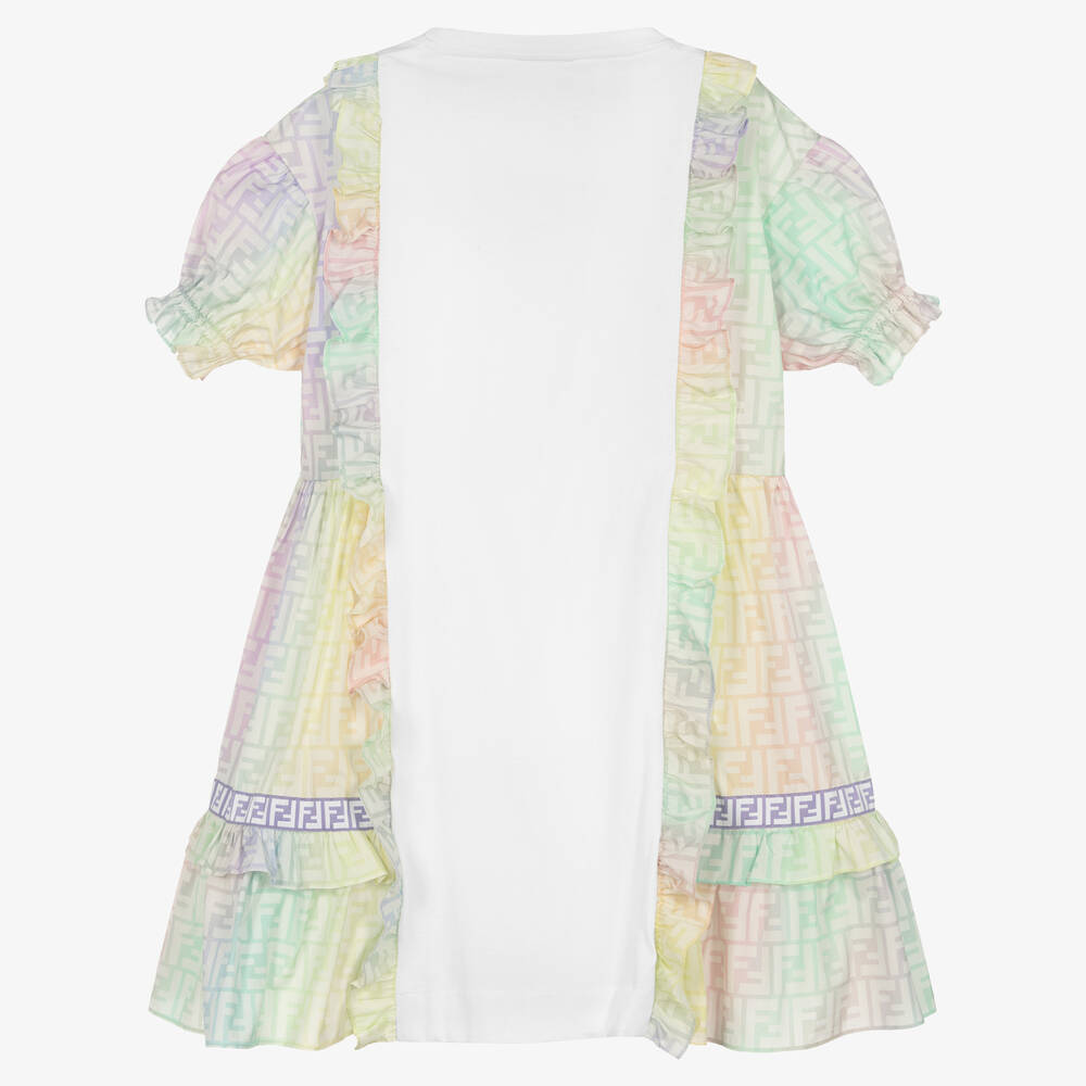 Fendi-Teen Girls White Cotton FF Logo Dress | Childrensalon Outlet