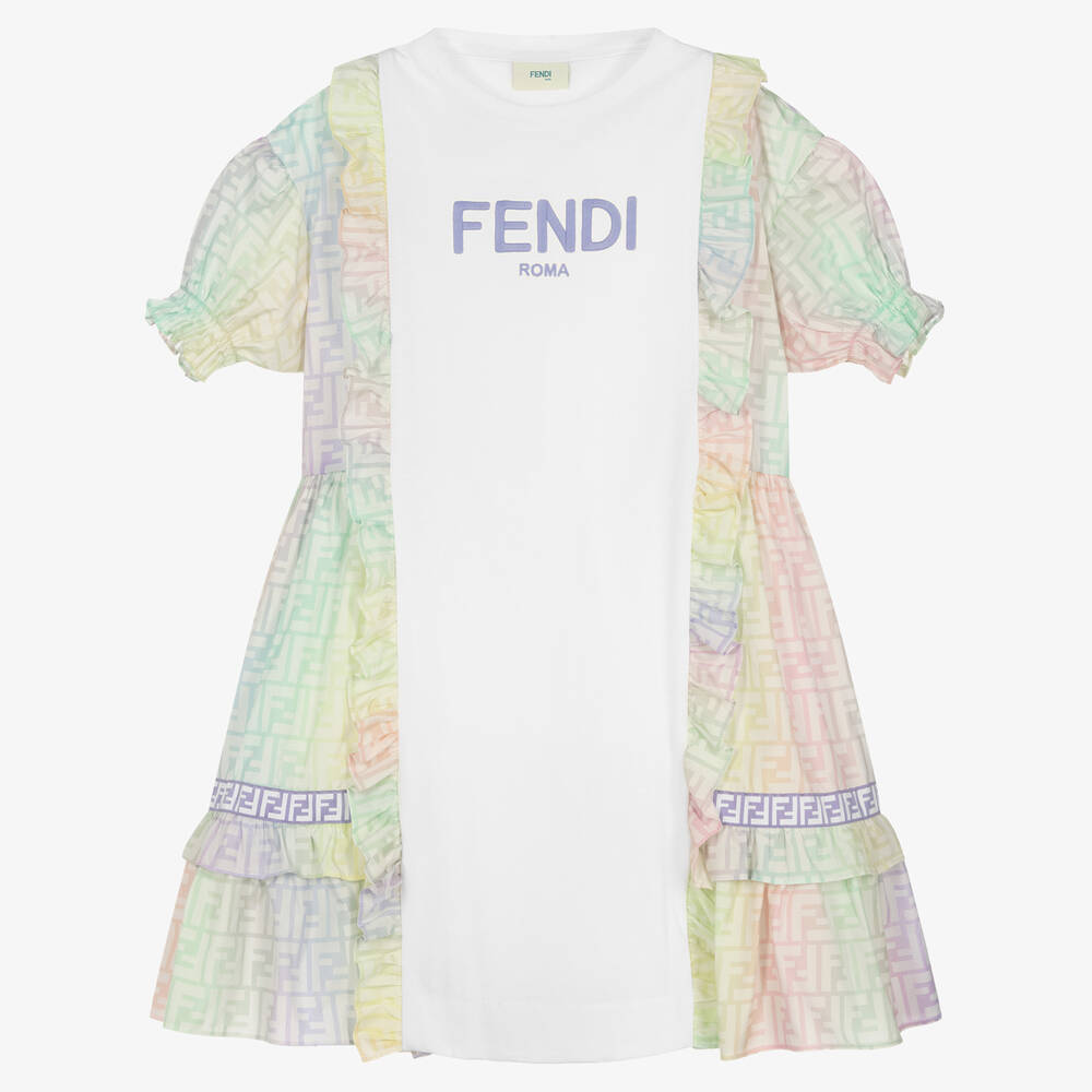 Fendi-Teen Girls White Cotton FF Logo Dress | Childrensalon Outlet
