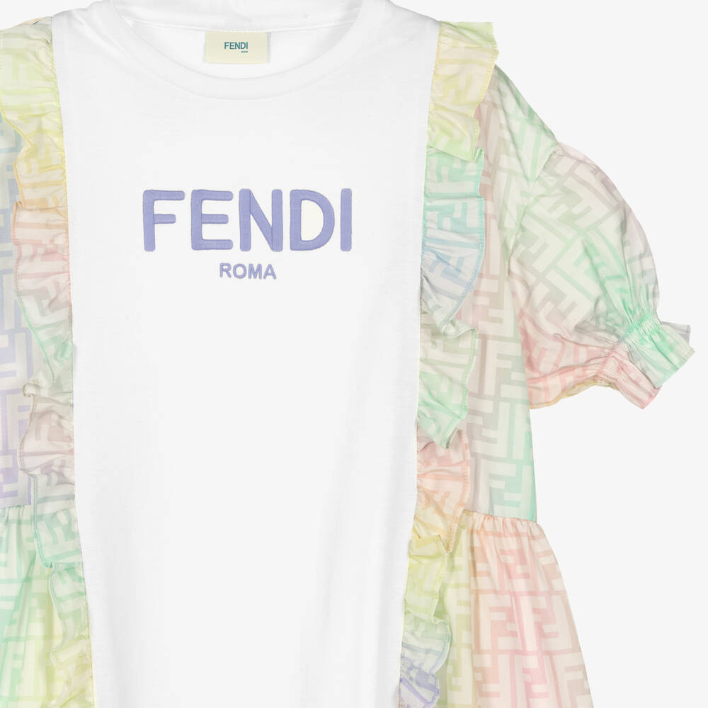 Fendi-Teen Girls White Cotton FF Logo Dress | Childrensalon Outlet