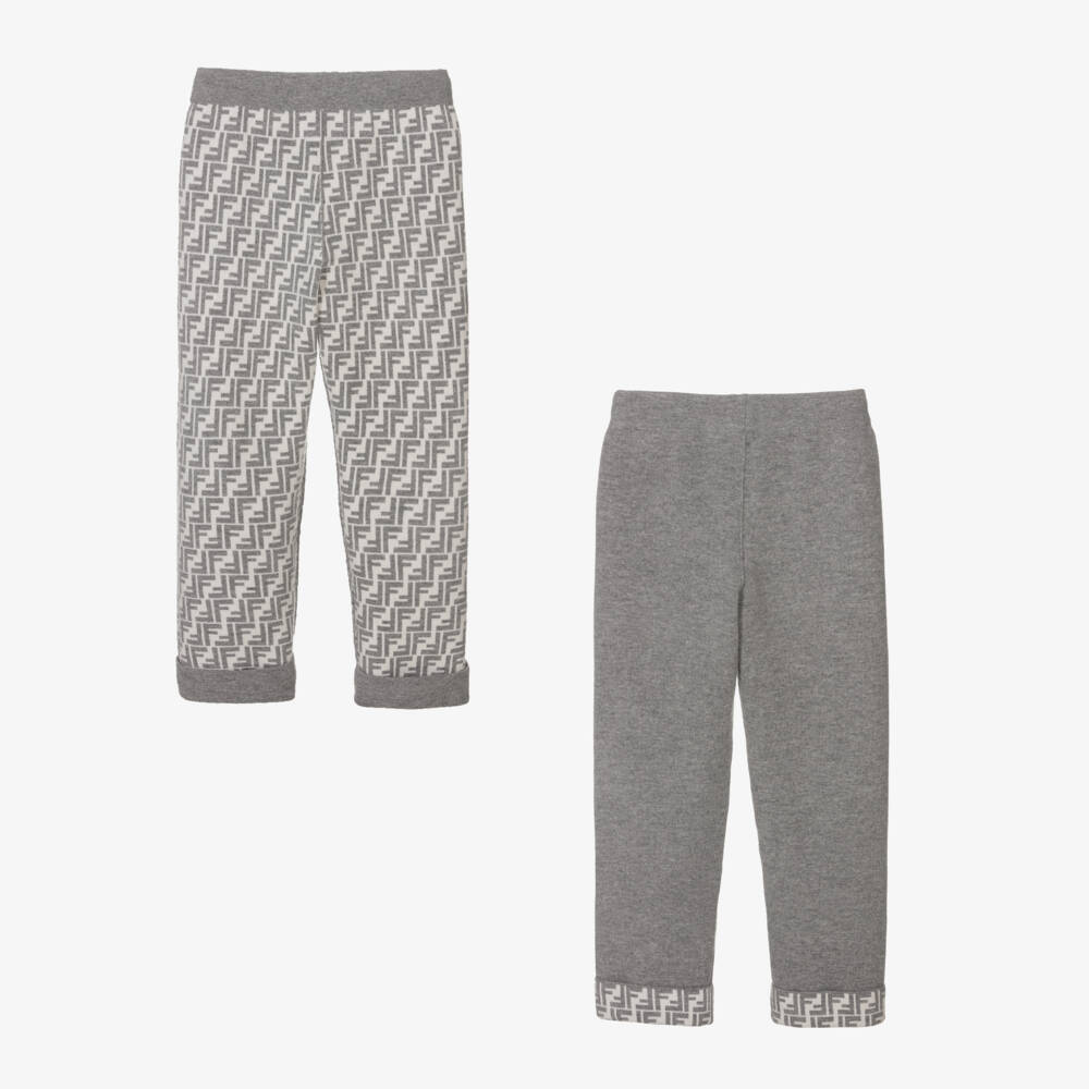 Fendi-بنطلون تينز صوف وكشمير محبوك لون رمادي | Childrensalon Outlet