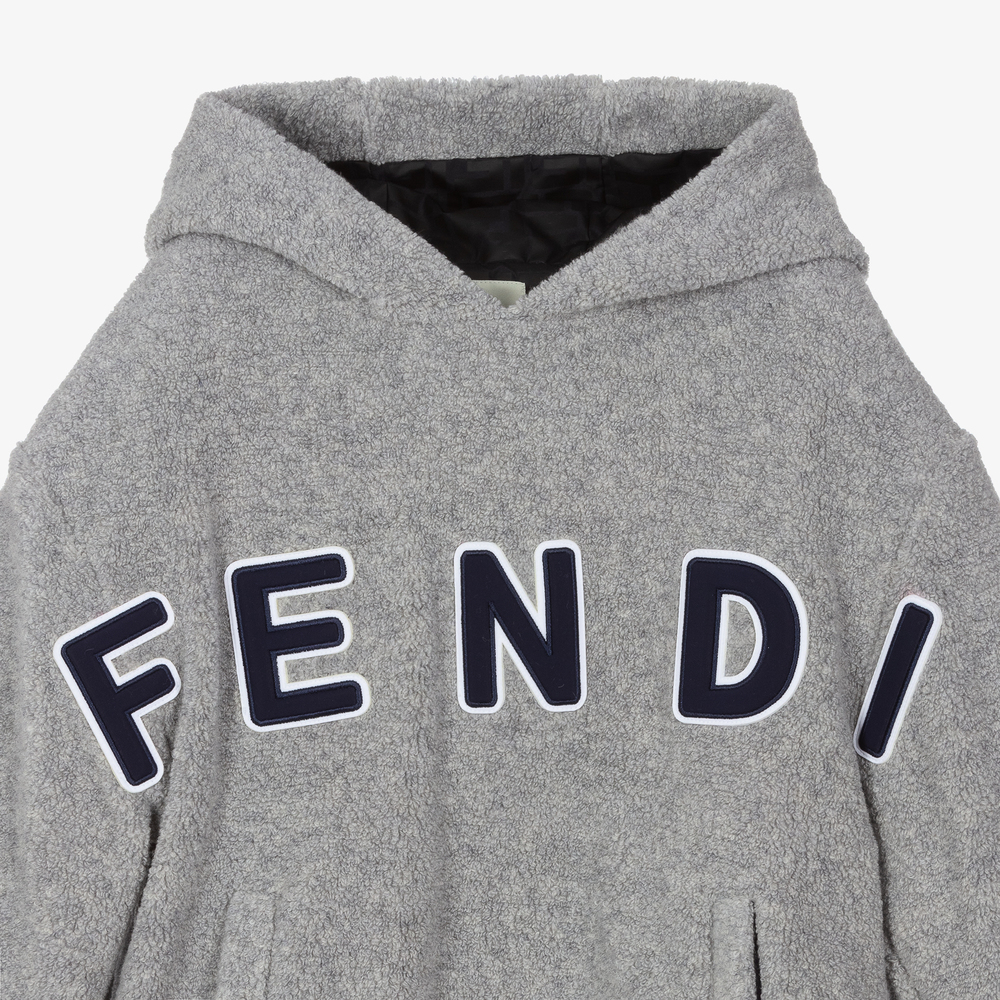 Fendi Teen Grey Wool Hoodie Childrensalon Outlet