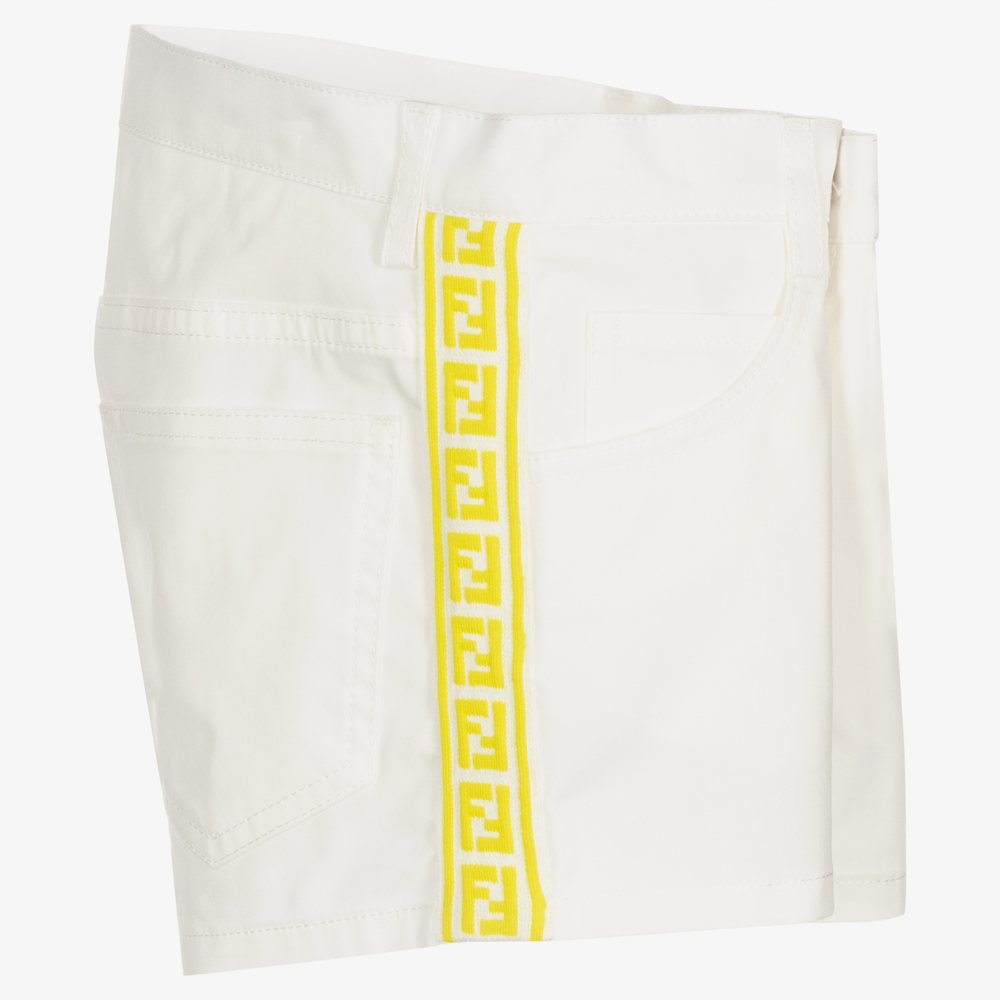Fendi-Teen Ivory Cotton FF Shorts | Childrensalon Outlet