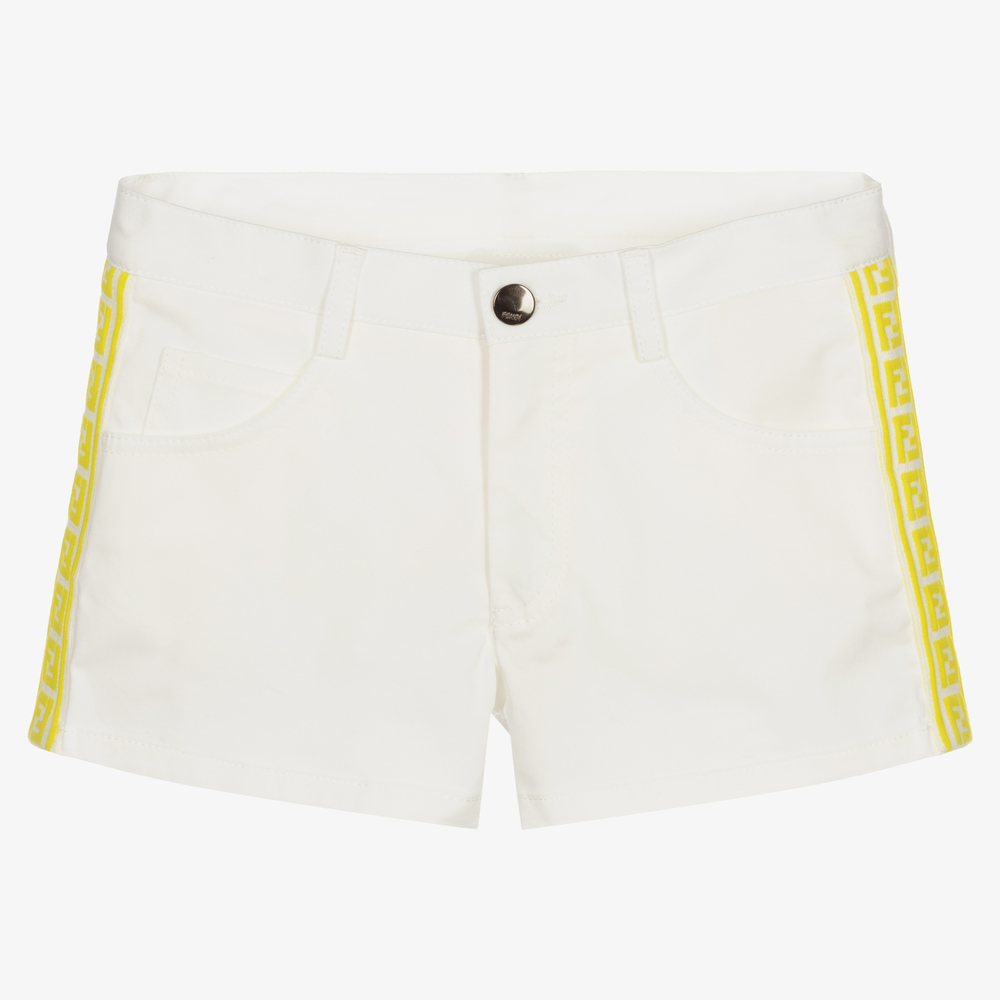 Fendi-Teen Ivory Cotton FF Shorts | Childrensalon Outlet