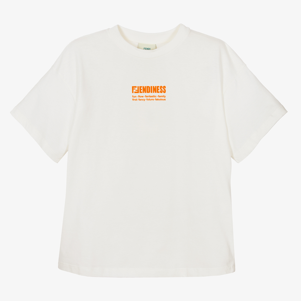 Fendi - Кремовая хлопковая футболка для подростков | Childrensalon