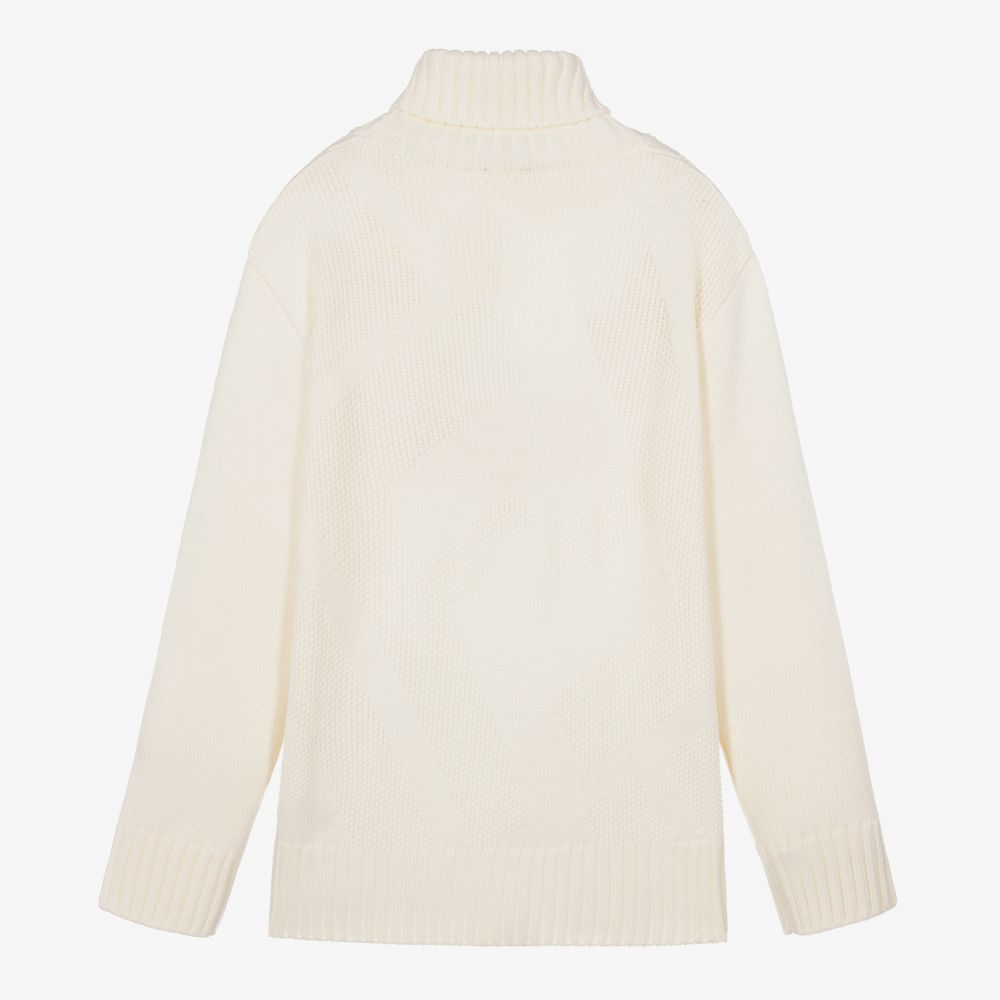 Fendi-كنزة بياقة عالية صوف تينز لون عاجي | Childrensalon Outlet
