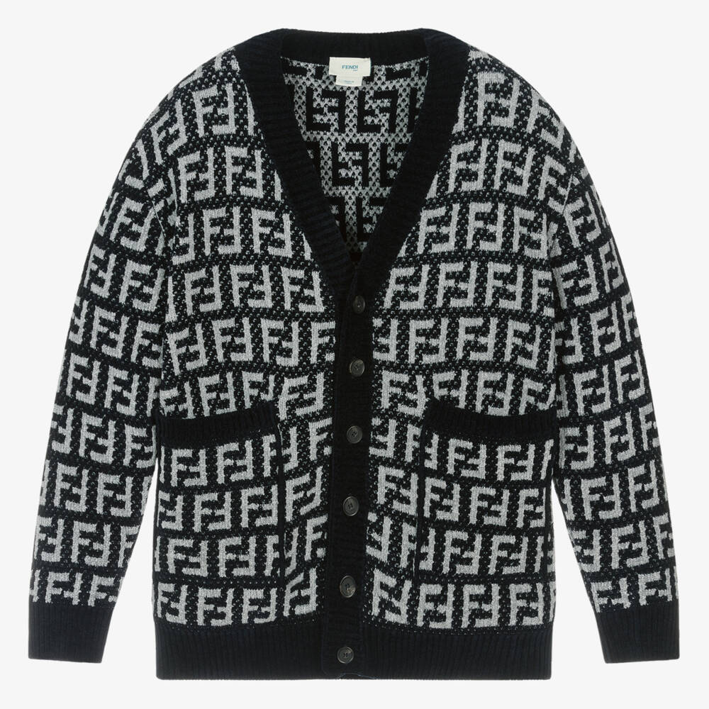 Fendi-Подростковый синий вязаный кардиган для мальчиков | Childrensalon Outlet