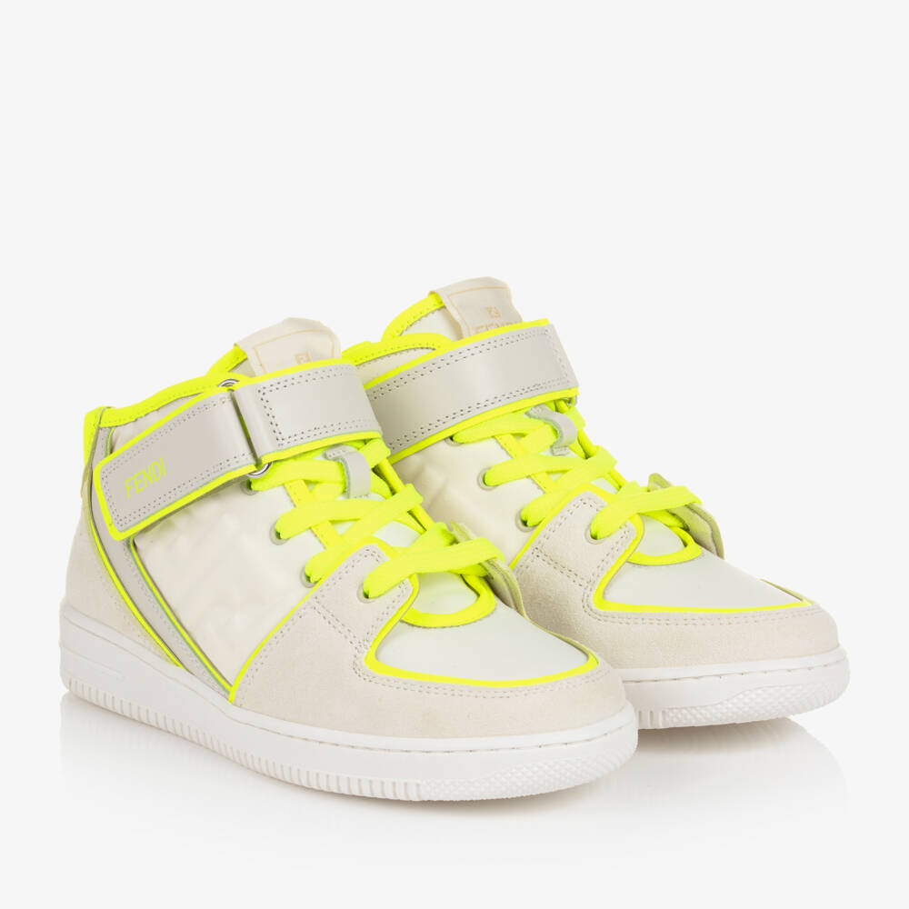 Fendi-Teen Neon Yellow Leather Trainers | Childrensalon Outlet