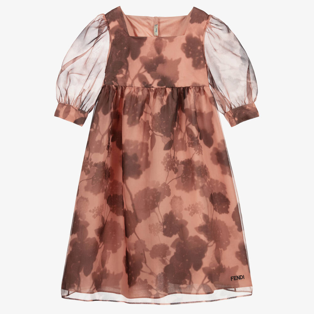 Fendi - Robe rose et marron en soie Ado  | Childrensalon