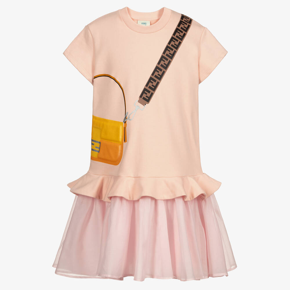 Fendi - Розовое платье с принтом сумки для подростков  | Childrensalon