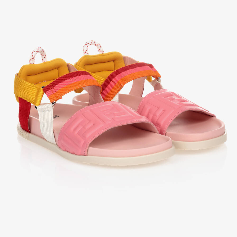 Fendi Teen Pink FF Logo Sandals Childrensalon Outlet