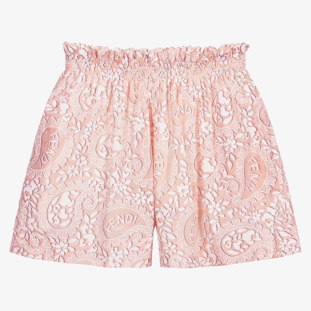 Fendi - Teen Pink Paisley Logo Short  | Childrensalon