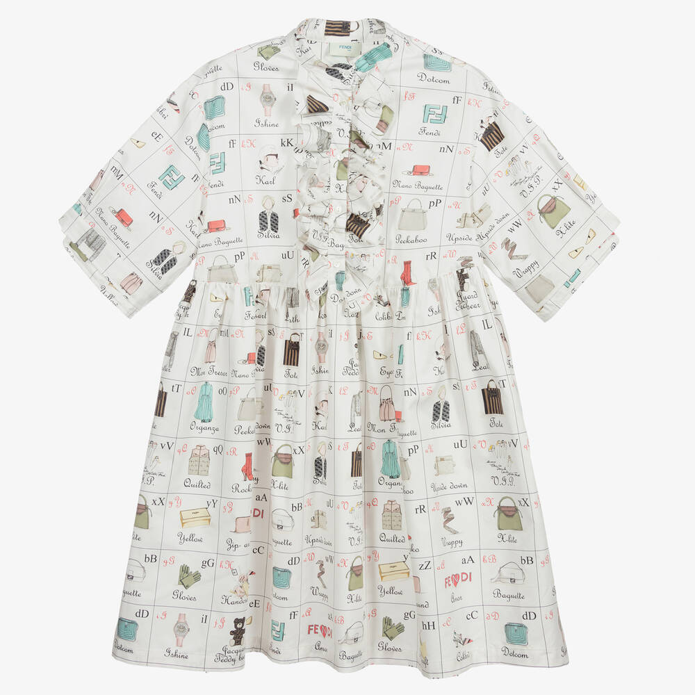 Fendi - Белое платье с принтом-алфавитом для подростков | Childrensalon
