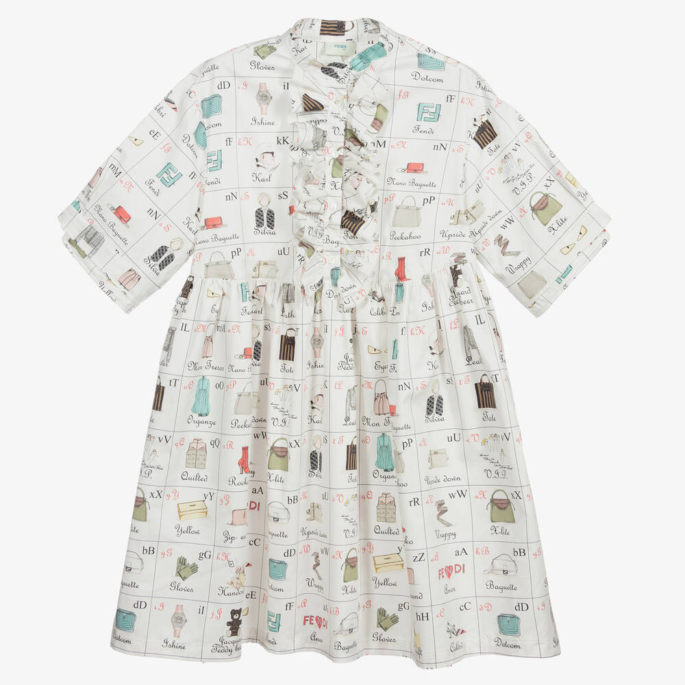 Fendi - Robe blanche à motif alphabet Ado | Childrensalon