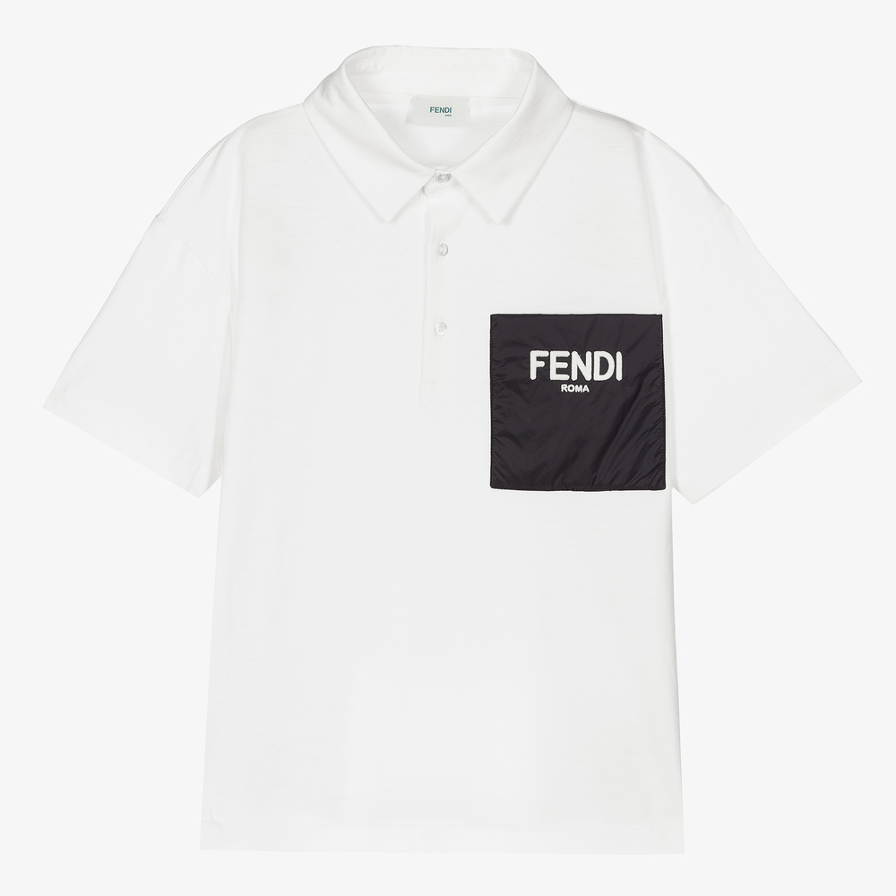 Fendi - توب بولو تينز ولادي قطن لون أبيض | Childrensalon