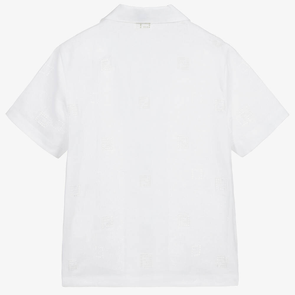 فندي-قميص تينز كتان لون أبيض | Childrensalon Outlet