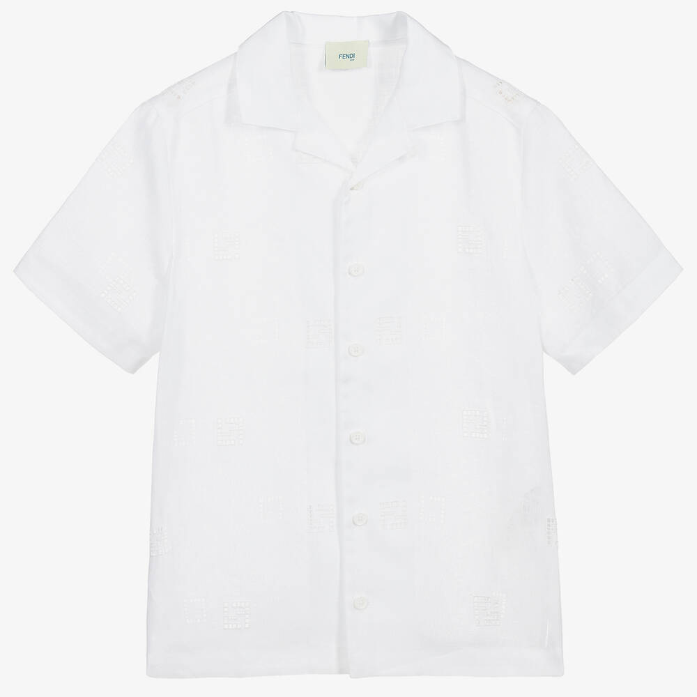 Fendi - قميص تينز كتان لون أبيض | Childrensalon