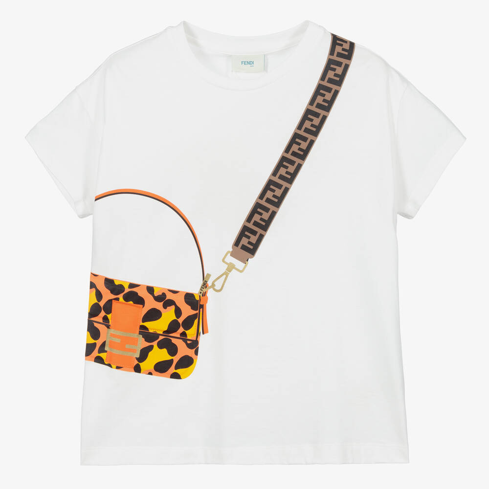 Fendi-Teen White Logo Bag T-Shirt | Childrensalon Outlet