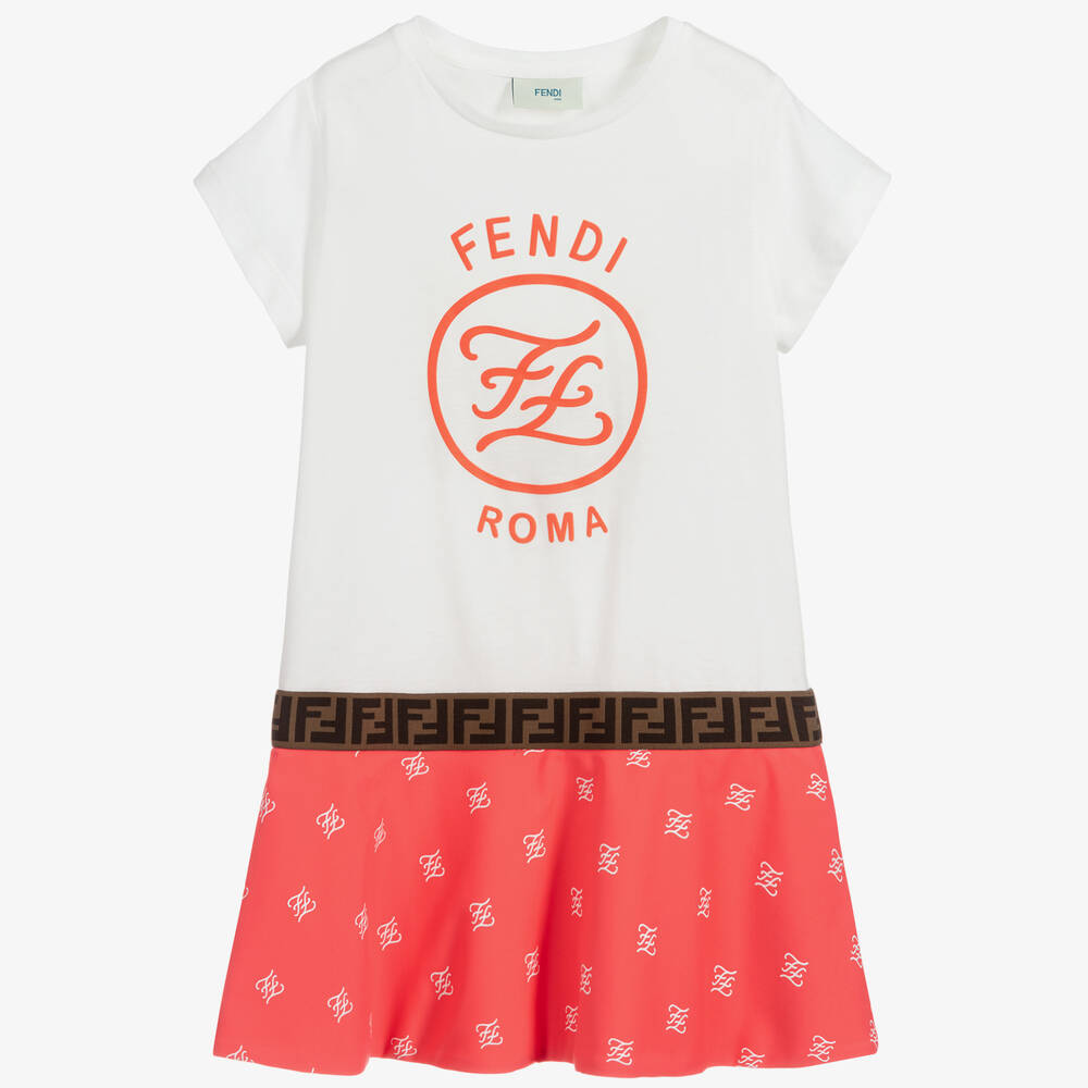 Fendi-Teen White & Pink Logo Dress | Childrensalon Outlet