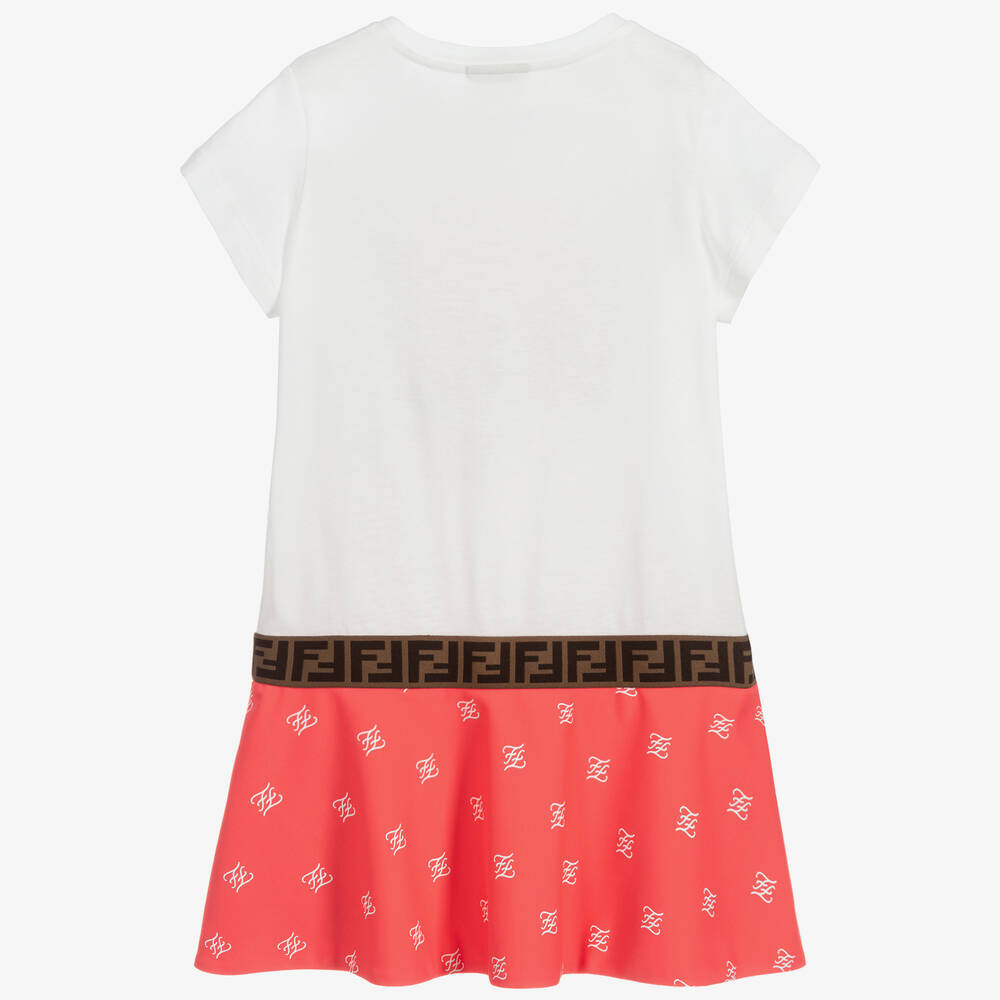 Fendi-Teen White & Pink Logo Dress | Childrensalon Outlet