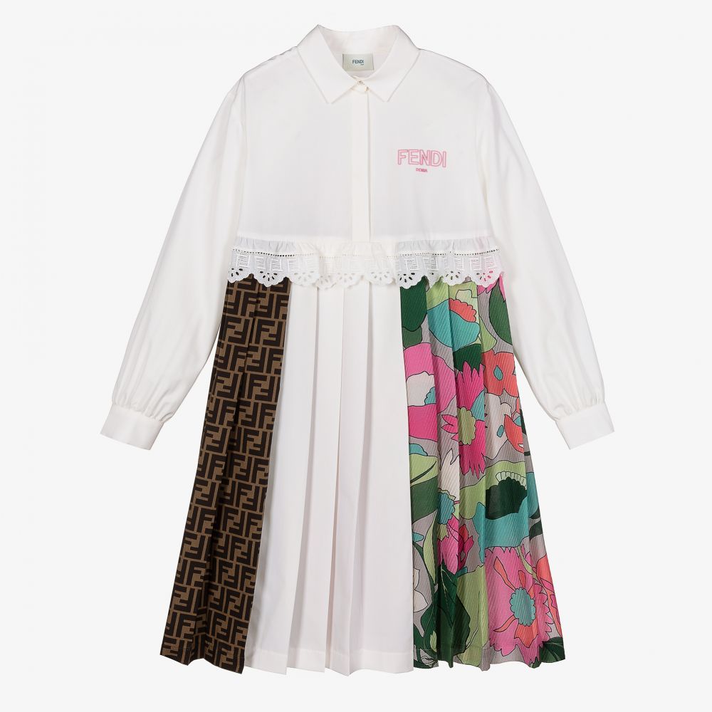 Fendi - Белое шелковое платье-рубашка для подростков | Childrensalon