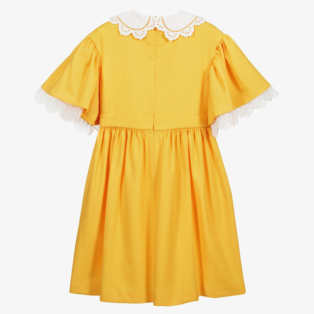 Fendi-فستان صوف محبوك لون أصفر للبنات | Childrensalon Outlet