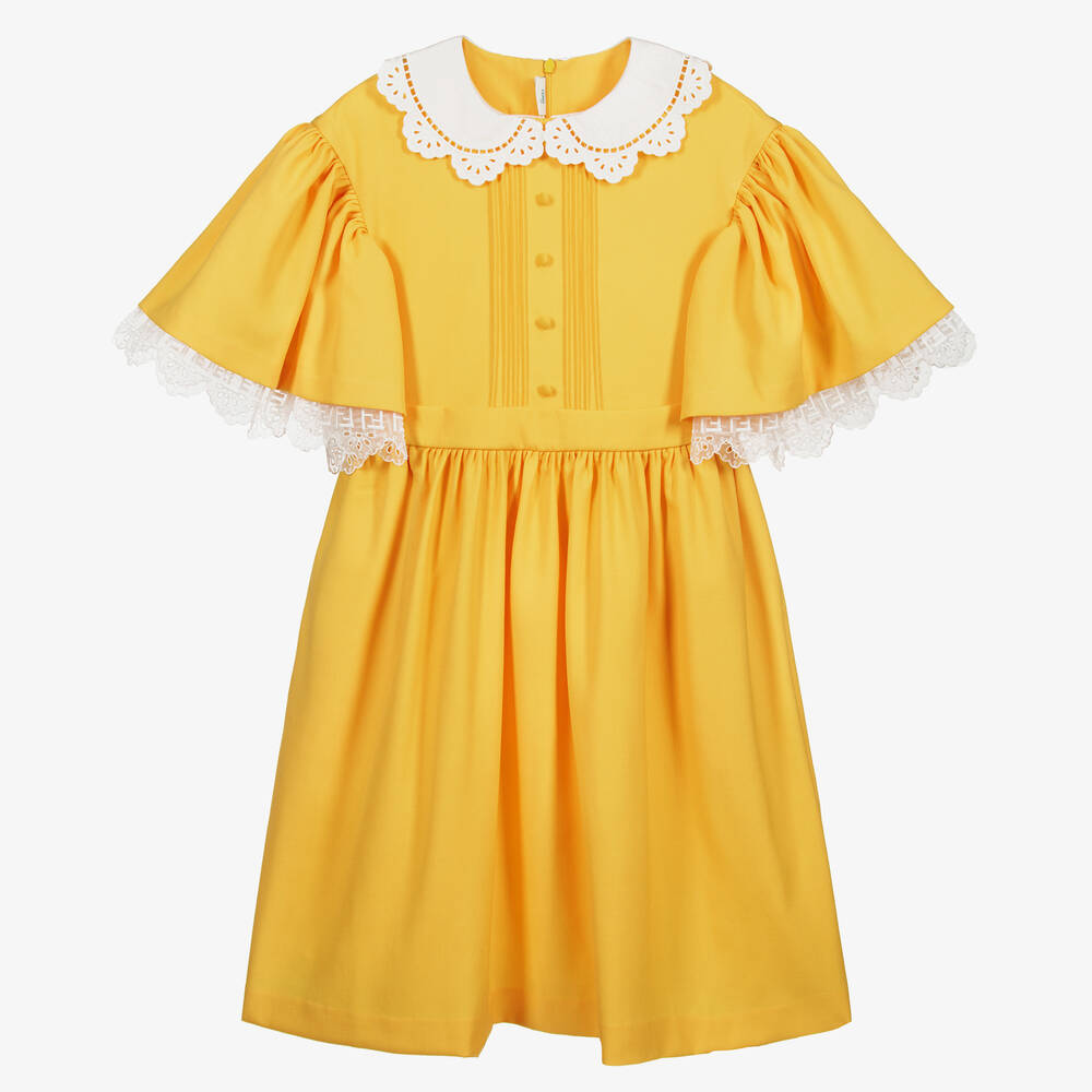 Fendi - Teen Yellow Wool Logo Dress  | Childrensalon