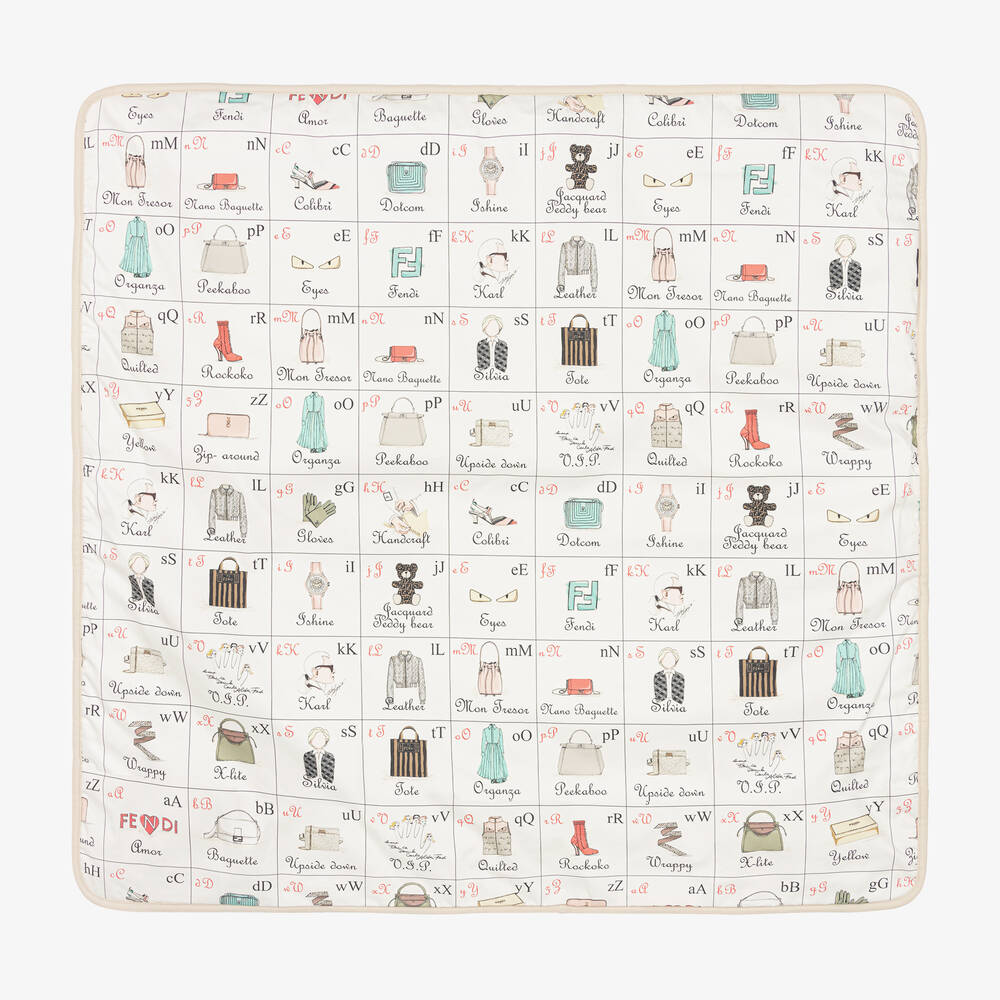 Fendi - White Alphabet Print Baby Blanket (80cm) | Childrensalon