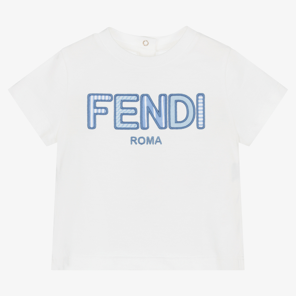 Fendi - تيشيرت قطن جيرسي لون أبيض للأطفال | Childrensalon