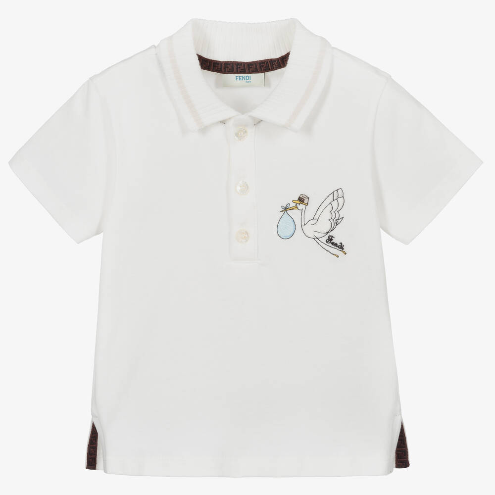 Fendi - White Cotton Baby Polo Shirt | Childrensalon