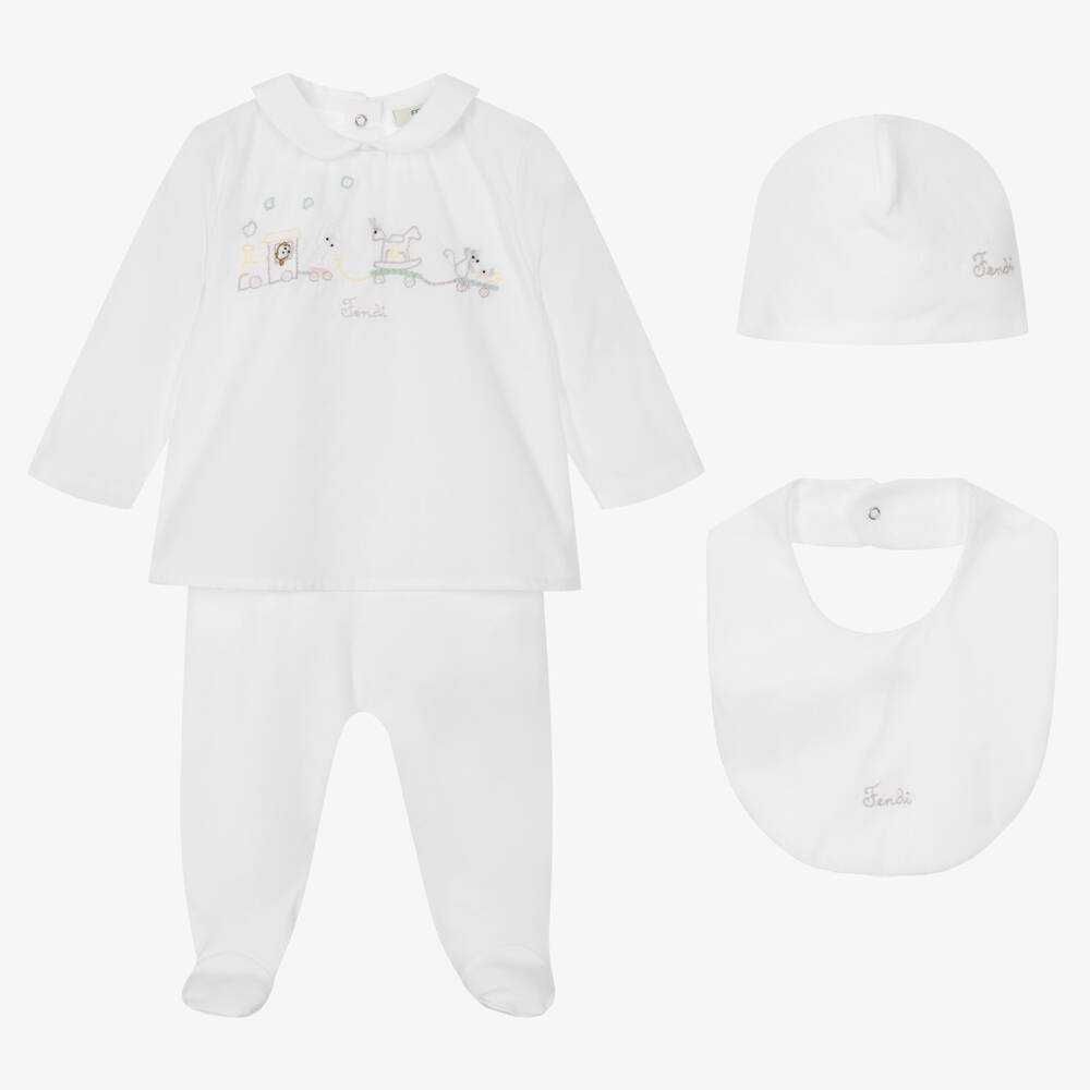 Fendi - White Cotton Babysuit Gift Set | Childrensalon