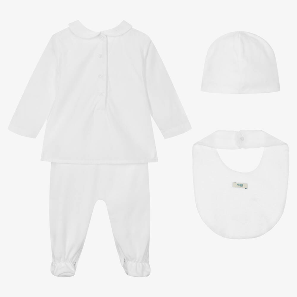 Fendi White Cotton Babysuit Gift Set