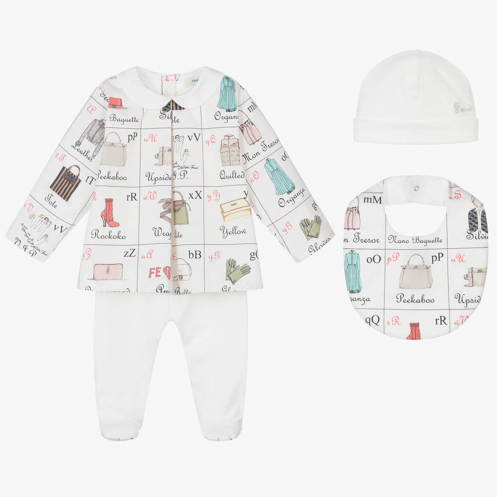 Fendi - White Cotton Babysuit Gift Set | Childrensalon