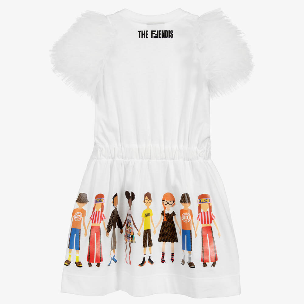 Fendi-White Cotton Jersey Dress | Childrensalon Outlet