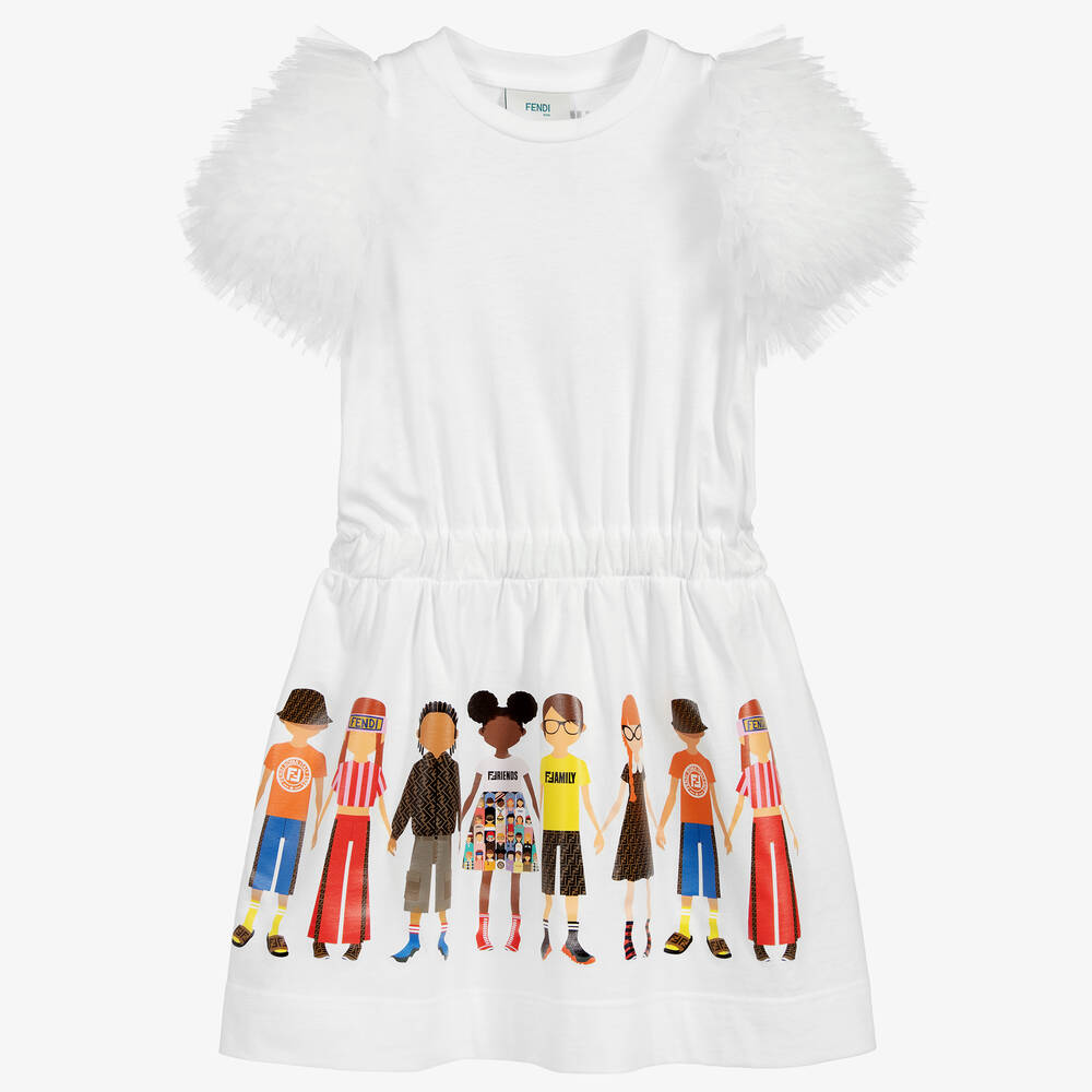 Fendi - White Cotton Jersey Dress | Childrensalon