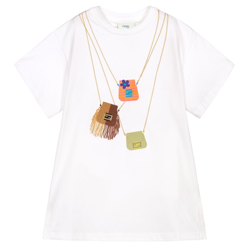 Fendi - White Cotton Logo Bag Dress  | Childrensalon
