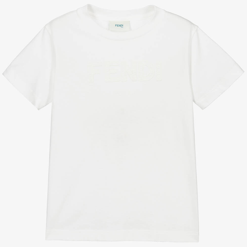 Fendi-White Cotton Logo T-Shirt | Childrensalon Outlet
