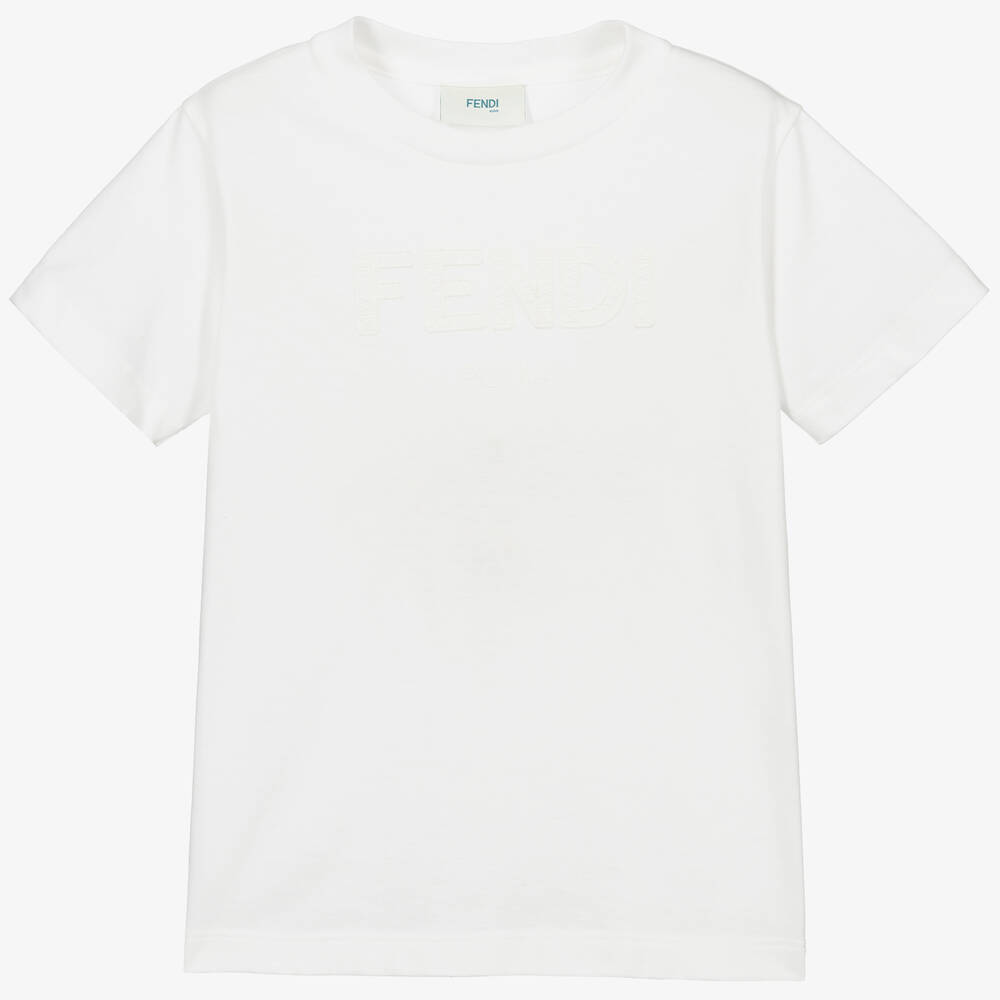 Fendi - White Cotton Logo T-Shirt | Childrensalon