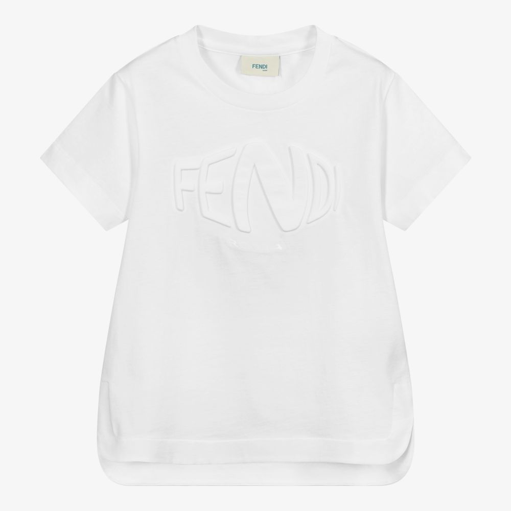 Fendi - White Cotton Logo T-Shirt | Childrensalon