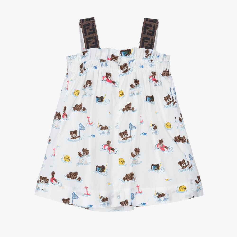 Fendi-Белое хлопковое платье с медвежатами | Childrensalon Outlet