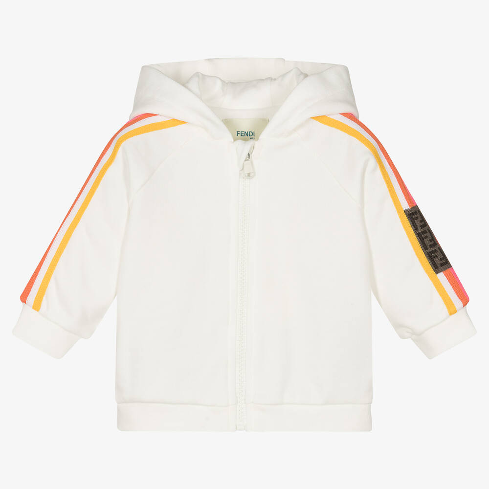 Fendi - White Cotton Zip-Up Baby Hoodie | Childrensalon