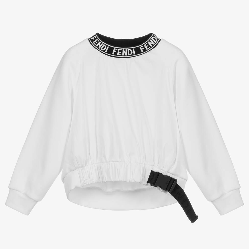 Fendi - Sweat-shirt court blanc à logo | Childrensalon