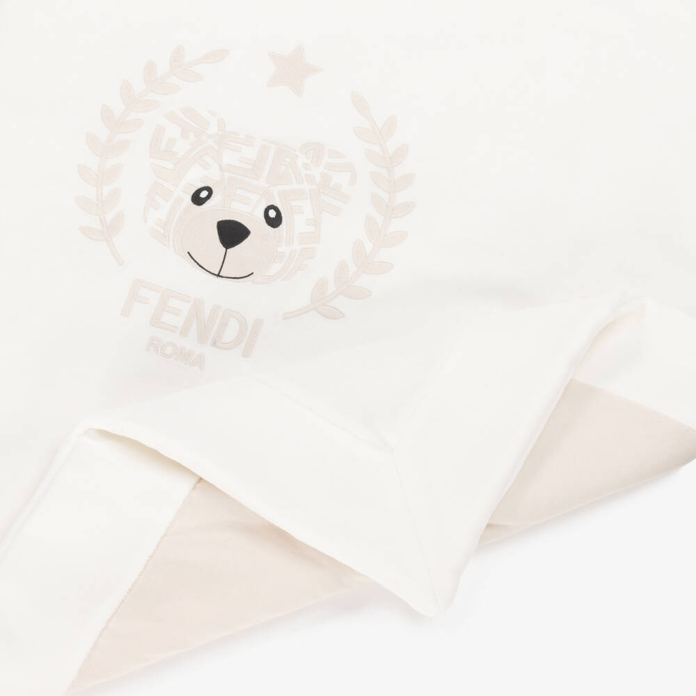 Fendi-White Fendi Bear Velour Blanket (80cm) | Childrensalon Outlet