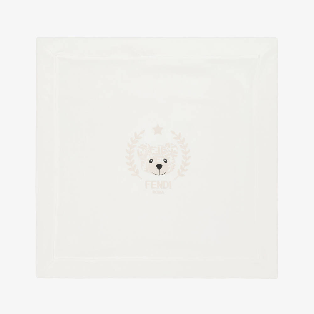 Fendi-White Fendi Bear Velour Blanket (80cm) | Childrensalon Outlet